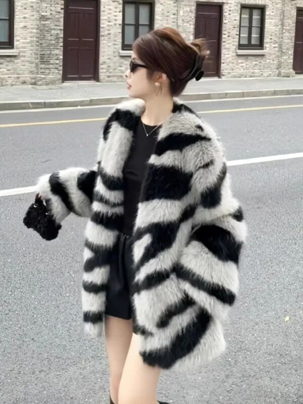 Abrigo de terciopelo de visón grueso coreano para mujer, ropa de invierno, chaqueta suelta, piel de imitación, flocado, cuello redondo, T995, Nueva Versión