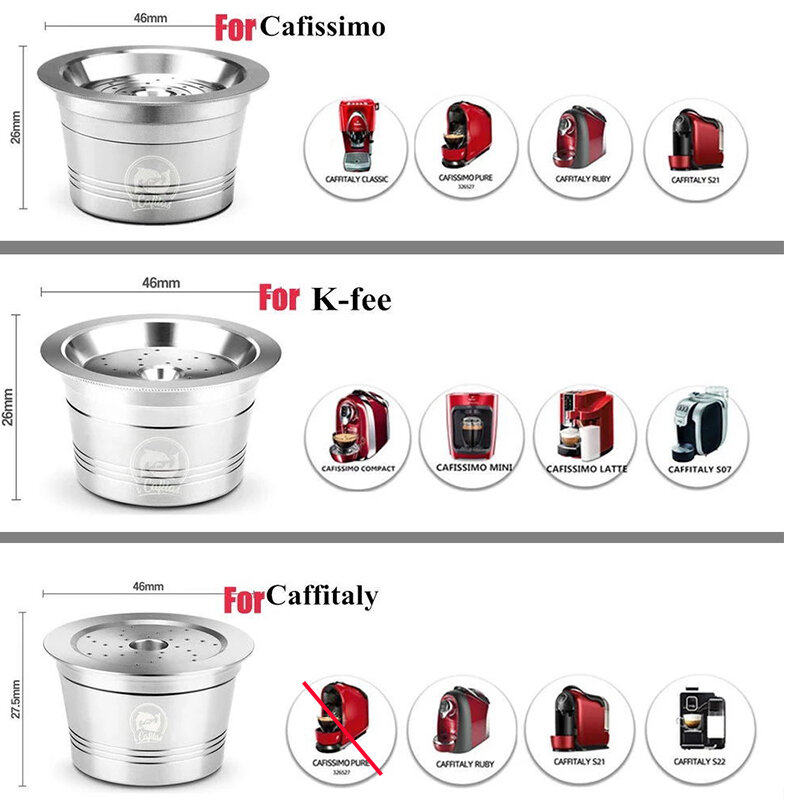 Cialde di Capsule di caffè Espresso riutilizzabili in acciaio inossidabile per tre cuore cafimo K FEE Caffitaly Tchibo accessori per caffettiera