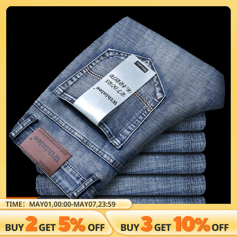 Wthinlee-pantalones vaqueros de negocios para hombre, Jeans informales, elásticos, clásicos, azul y negro, ropa de marca