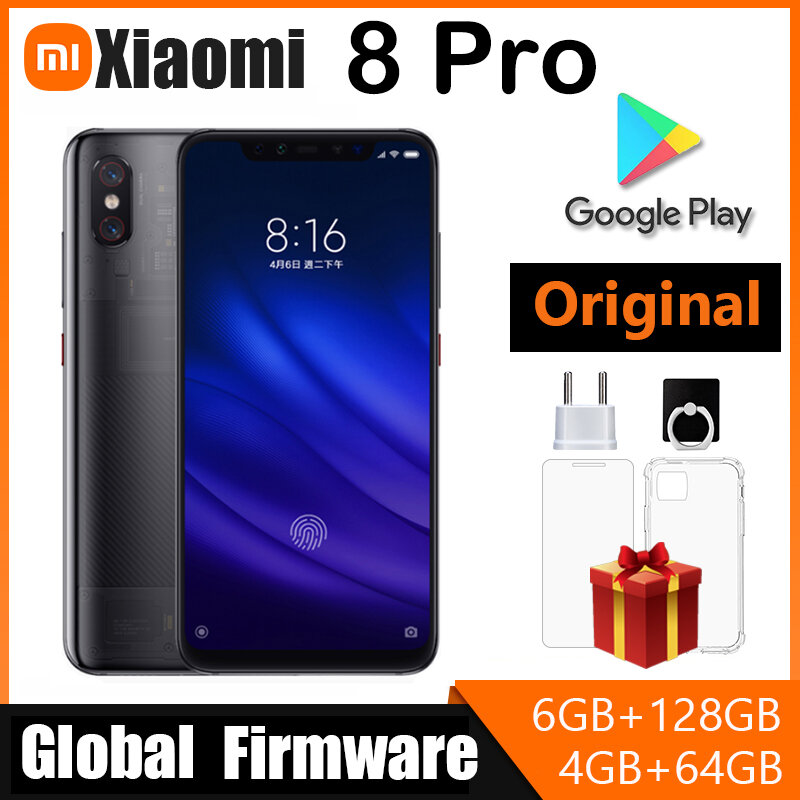 Xiaomi-Mi 8 Pro celular Android, telefone móvel, Snapdragon 845, carregamento de impressão digital, 18W, 1080x2248