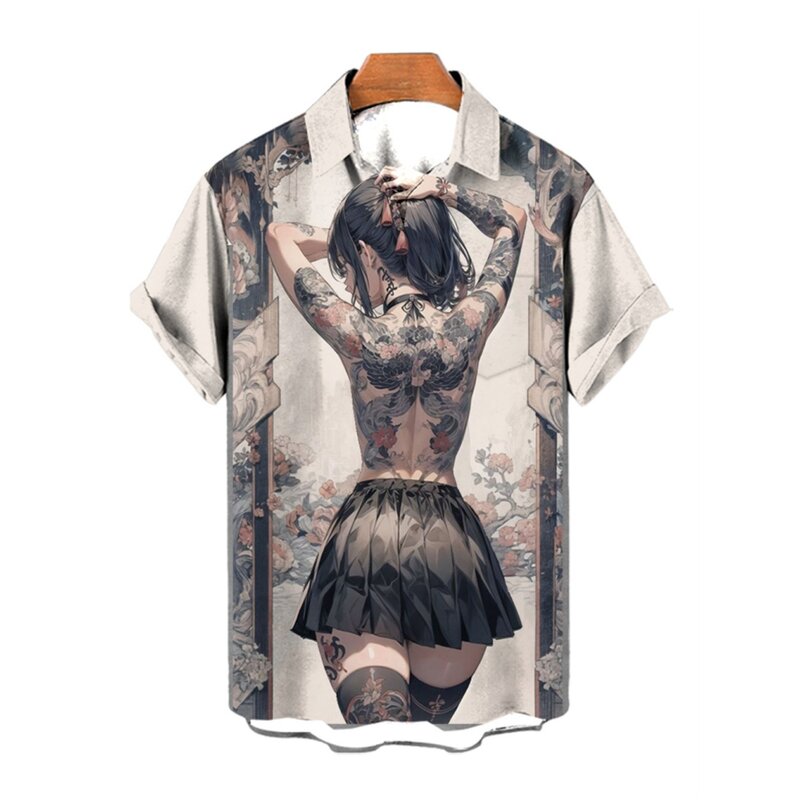 メンズカジュアルハワイアンTシャツ,半袖シャツ,通気性のある衣類,3Dプリント,夏