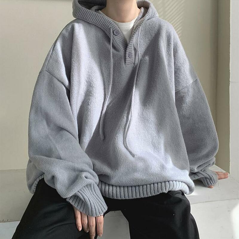 Fashion Knitting Sweatshirt Coldproof Buttons Neckline Elastic Hooded Sweater Daily Clothing
