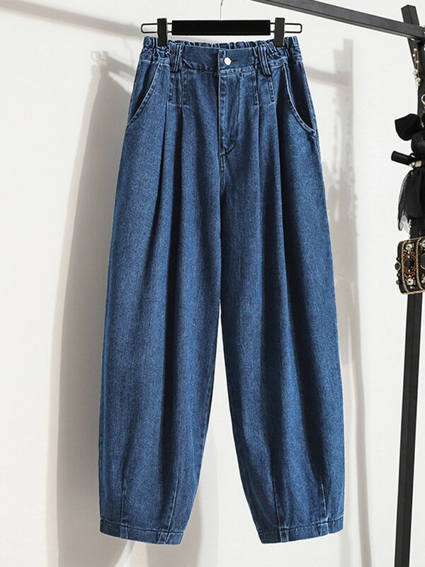 Женские повседневные джинсы, Новое поступление 2022, уличная одежда в Корейском стиле, универсальные свободные женские джинсовые брюки до щиколотки с высокой талией, B2051