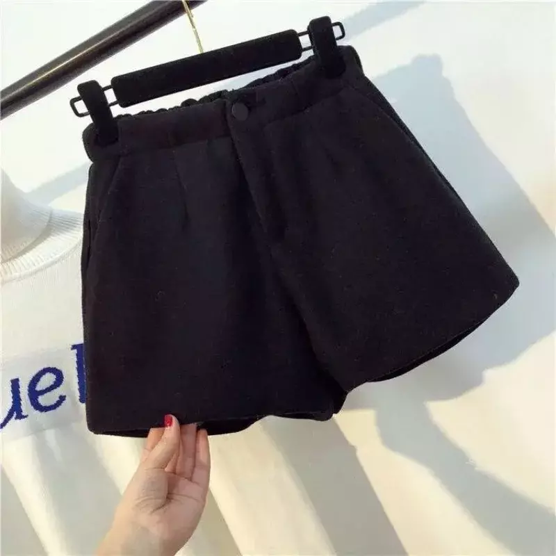S-4XL wełniane szorty damskie zimowe spodnie jednolity, w stylu Basic modne koreańskie ubrania biurowej damce, która pasuje do wysokiej talia, moda uliczna wypoczynku