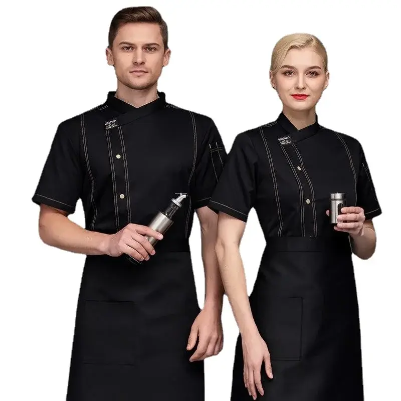 Koszula szefa męskie koszule kucharz z krótkim rękawem Unisex restauracja mundur kelnera piekarnicze
