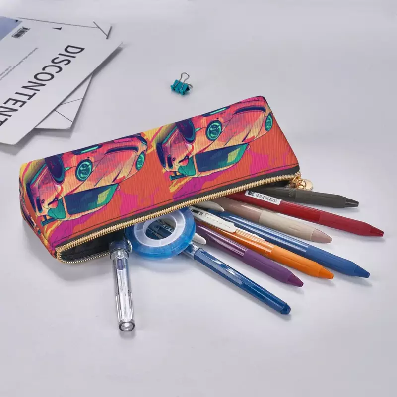 Classic Sports Car Triangle Pencil Case Neo Fauvism Cover Art Kawaii Zipper Pencil Box For Teens University Leather Pen Bag