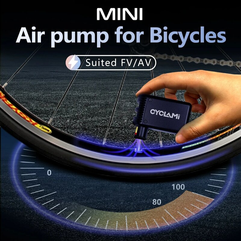 CYCLAMI Mini Electric Air Pump Portable Bicycle Cordless Inflator Presta Schrader Valve Outdoor Road MTB Bike Accessories