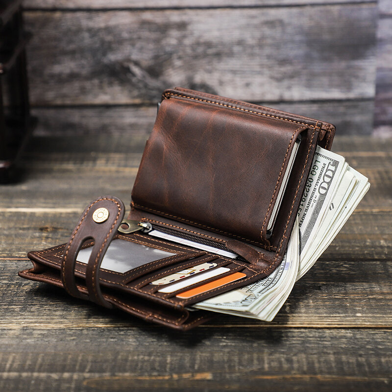 CONTACT'S-billeteras de cuero genuino para hombre, portatarjetas de aluminio RFID, billetera de Metal, monedero con cremallera, billetera con Clip para dinero