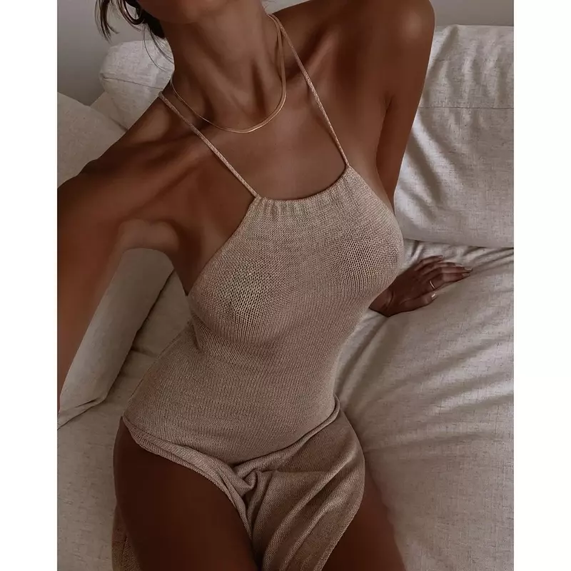 2024 panas pakaian pantai seksi tembus pandang Maxi Slit Bodycon gaun musim panas bikini Cover-Up gaun pantai Halter elegan