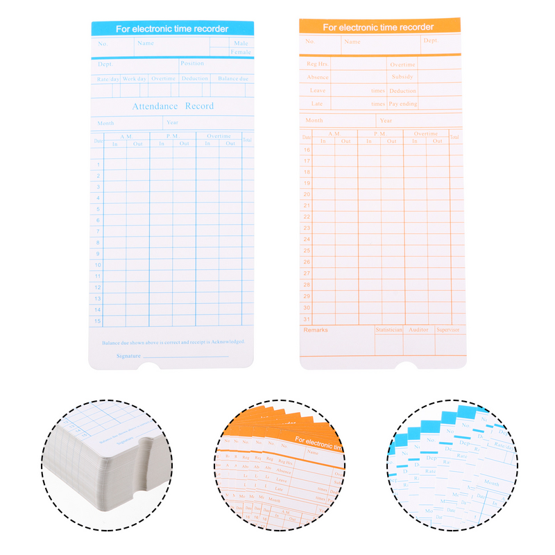 Mensal Time Print Sheeting Cartões, Registro para Office, Time Attendant, 1 Set