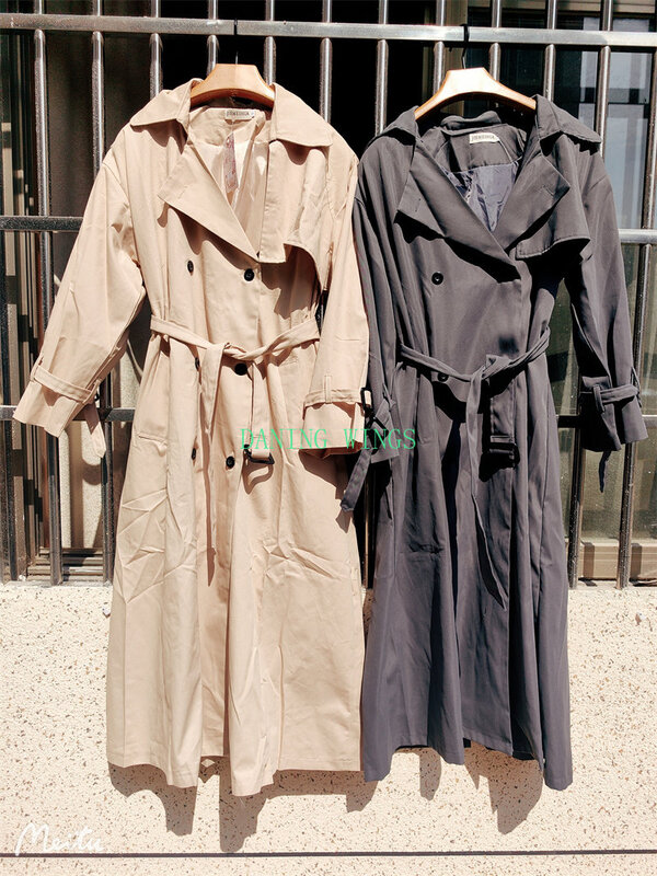Loose style oversize women's windbreaker double breast belt women's cape windbreaker spring and autumn coat gray