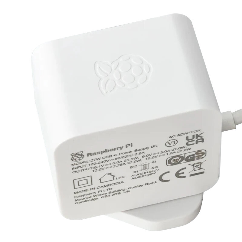 Raspberry Pi-Fonte de Alimentação Oficial, 27W, USB-C, 5.1V, 5A, Compatível para Carregamento PD, UE, EUA, UK Plug
