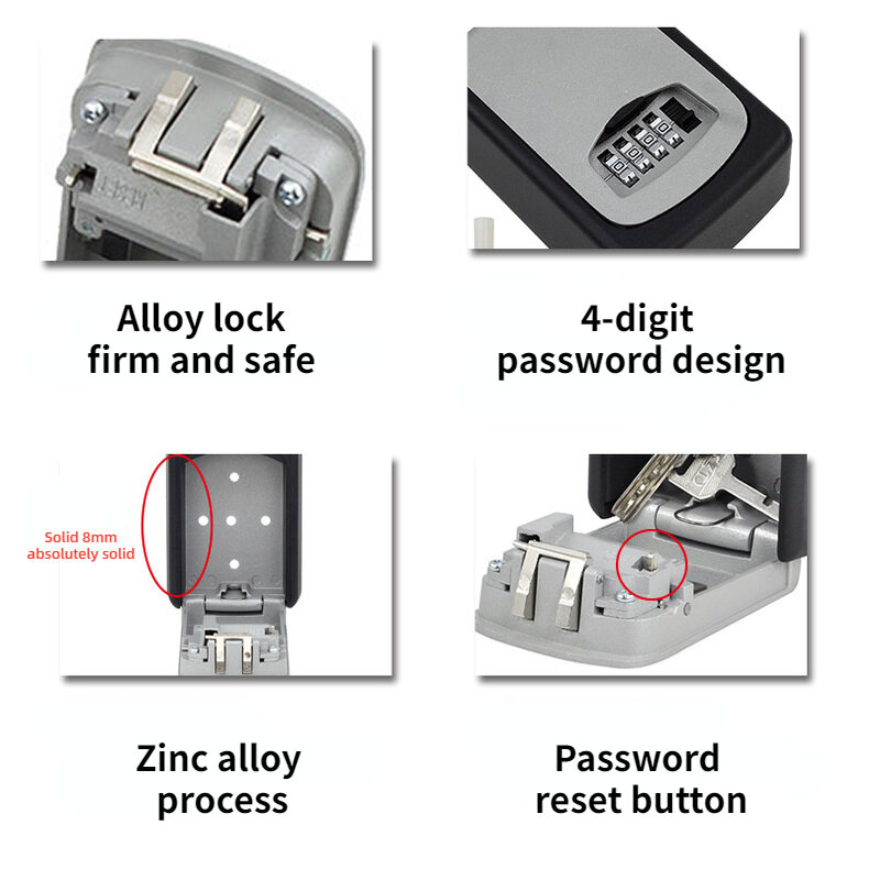 Mini Almacenamiento de llaves de montaje en pared, caja secreta, organizador, combinación de 4 dígitos, contraseña, código de seguridad, sin llave, caja de seguridad para el hogar