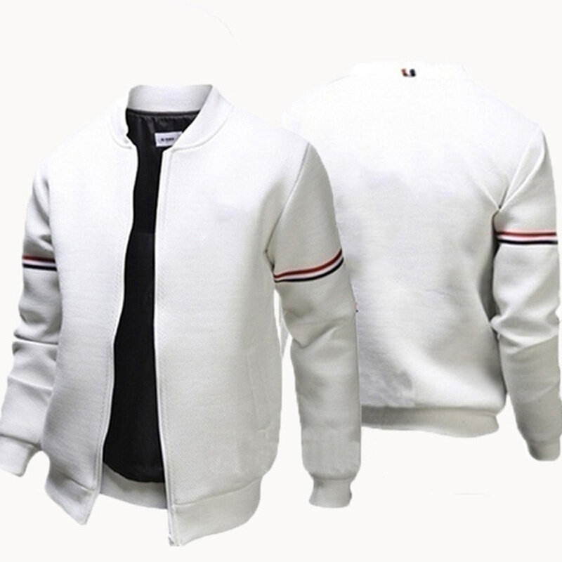 Männer Einfarbig Jacke Langarm Slim Fit Sport Outdoor-Tops Mantel Schwarz Weiß Navy Blau