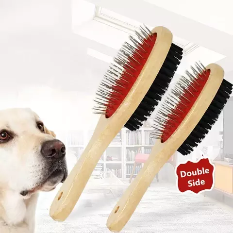 1 Stuks Dubbelzijdige Huisdierenkam Grote Hondenborstel Schoonheidskam Voor Katten Honden Haarverwijdering Zachte Borstel Houten Huisdierenkam Verzorging Hondenbenodigdheden
