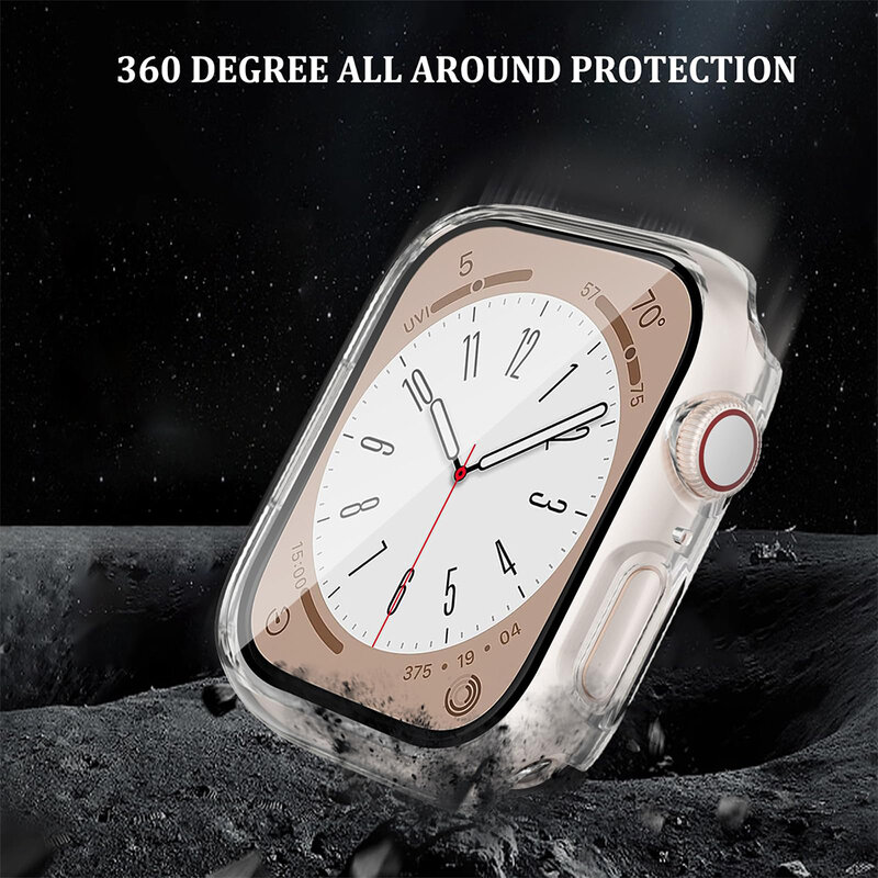 Glazen + Hoes Voor Apple Watch Case Serie 9 8 7 6 5 4 3 Se 45Mm 41Mm 44Mm 42Mm Iwatch Schermbeschermer Voor Apple Watch Accessoires
