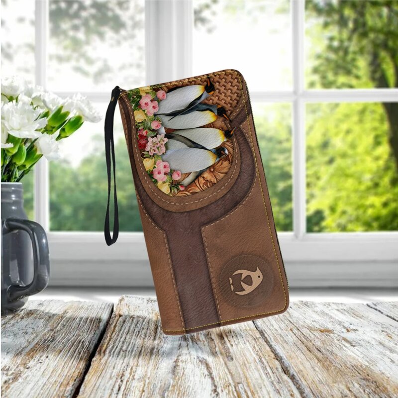 맞춤형 귀여운 펭귄 프린트 긴 손목 밴드 지갑, 맞춤형 이름 여행 클러치, 새로운 하이 퀄리티 동전 지갑, 스승의 날 선물