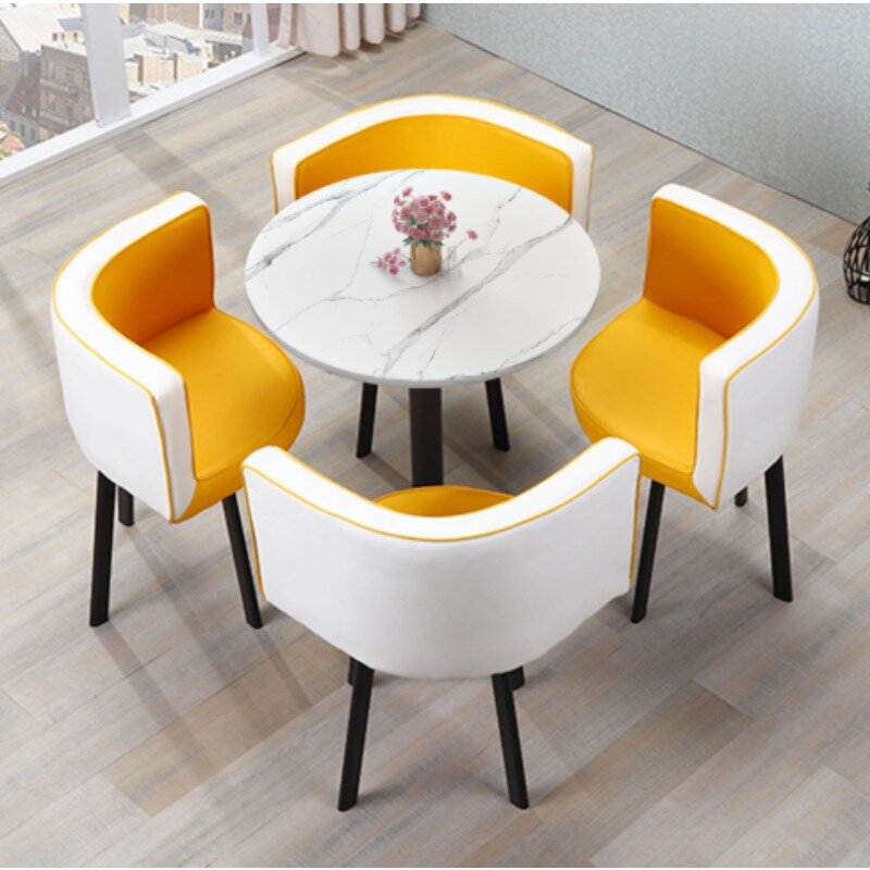 Set di tavolini da salotto moderni di lusso set da tè rotondo in vetro di marmo tavolino da caffè sedia francese Muebles De Cafe Furniture