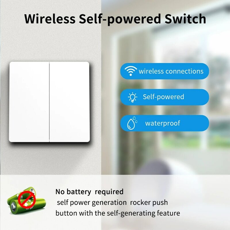 SIXWGH Smart Home Wireless 433mhz Light Switch House Improvement Self-Power Remote Controller Push Button Wall Switch Set
