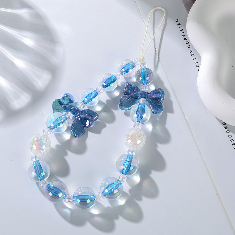 Süße Kristall Anti-Drop-Handy-Kette Bogen runde Perlen Handy hängen Schnur für Frauen Mädchen Telefon Fall Kette Riemen Schmuck