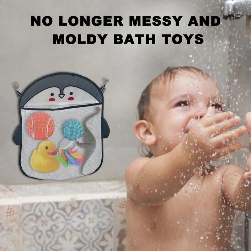 Mainan mandi bayi untuk anak-anak, tas penyimpanan kamar mandi, tas jala, jaring cangkir hisap kuat hiu, pengatur mainan permainan air bak mandi musim panas