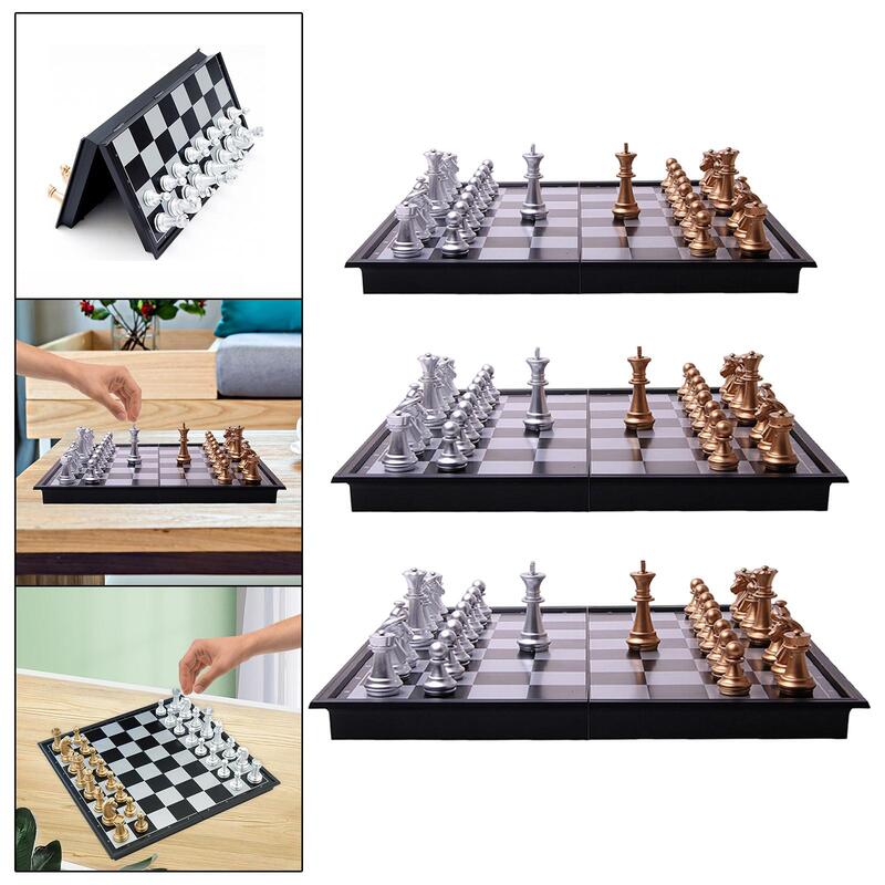 Permainan catur internasional dengan papan catur lipat mainan perjalanan Set papan catur interaktif Set catur perjalanan untuk dewasa anak-anak