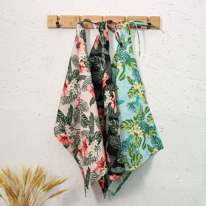 2pcs Tie Top Linen Wipe Hand Towel Hawaiian Style Soft Thicken Printing Antibacterial Children Terry Towels Kitchen Bathroom