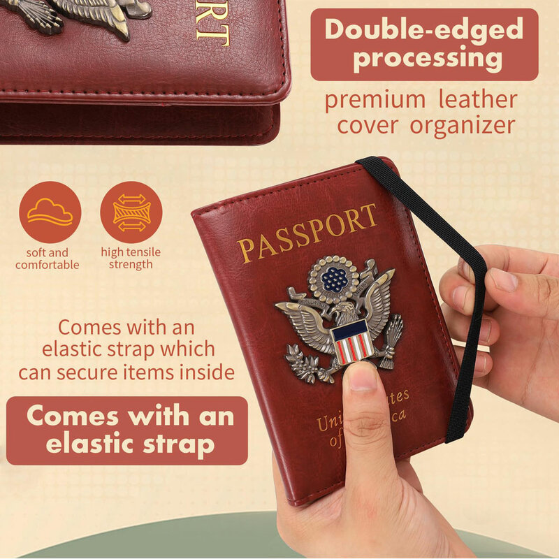 محفظة مخصصة لحامل جواز السفر للرجال والنساء ، حافظة غطاء جواز سفر RFID US ، واقي كتاب جلدي مقاوم للماء ، فتحة بطاقة