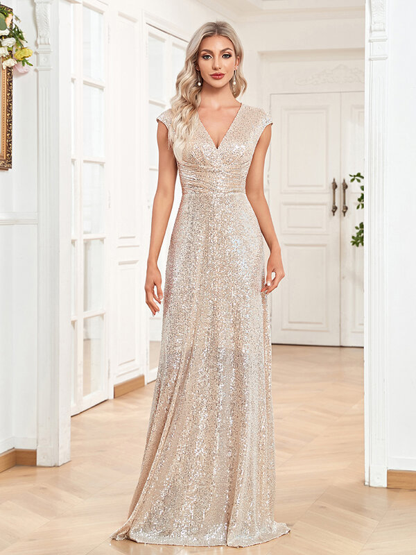 Lucyinlove 2024 женское элегантное вечернее платье с V-образным вырезом длиной до пола официальное синее платье для выпускного вечера с блестками без рукавов Vestidos