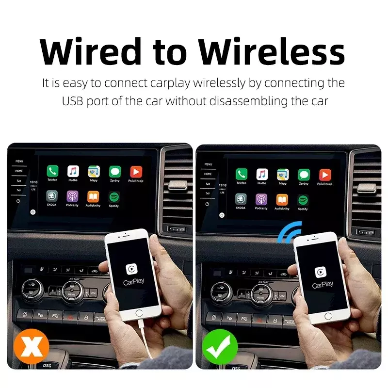 RGB Mini Carplay AI Box para Apple Car, Adaptador sem fio, OEM Wired CarPlay, Dongle USB inteligente, Plug and Play, Novo
