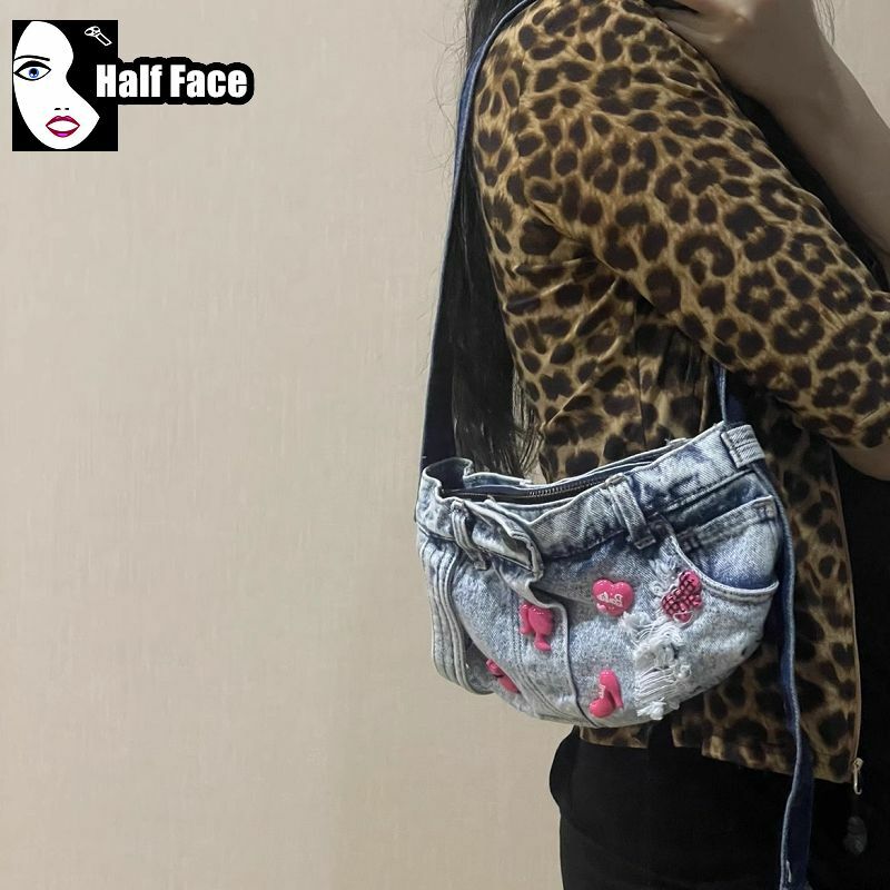 Y2k würzige Mädchen Harajuku Frauen Gothic Jeans Styling Design Punk eine Schulter Achsel Lolita gewaschen Denim Umhängetaschen Tasche