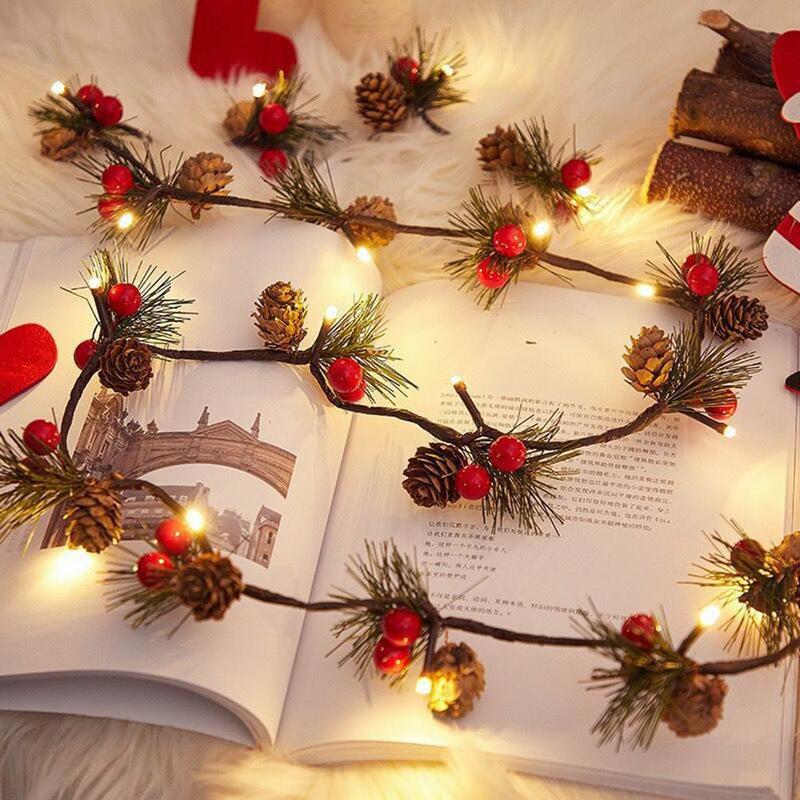 Świąteczna girlanda żarówkowa Led Lights Pinecone czerwone jagody girlanda lampa na świąteczne przyjęcie sypialnia drzewo stół świąteczne dekoracje
