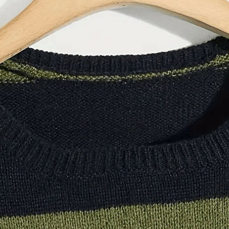 Suéter de manga larga con cuello redondo para Hombre, Jersey de punto de gran tamaño, Jersey informal, Top cálido, verde y negro, Otoño e Invierno