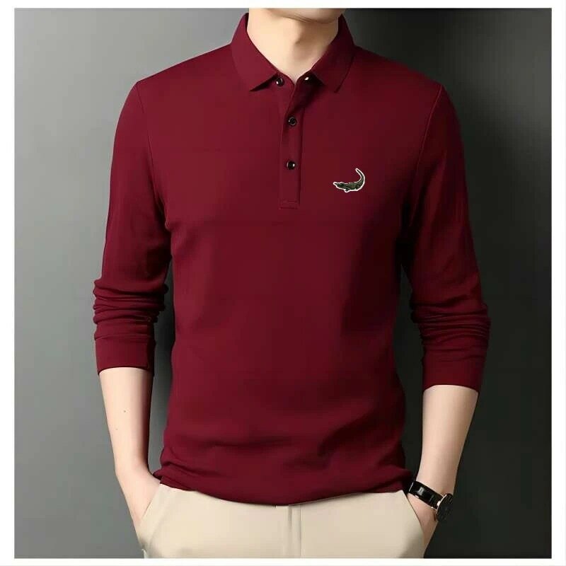 Summer New Men's Long Sleeved Embroidered Polo Shirt T-shirt Fashionable Sportswear Casual Solid Color Polo Collar Men's Top