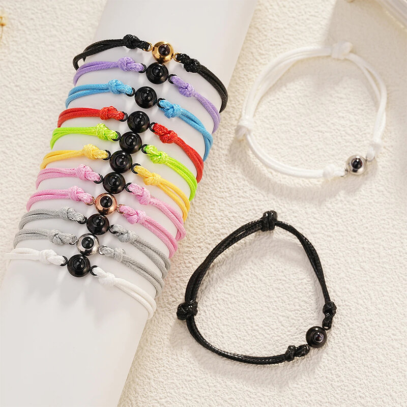 New Custom Photo Projection Bracelets Stainless Circle Photo Bracelet Customized Colorful Woven Adjustable Bracelet Memory Gift