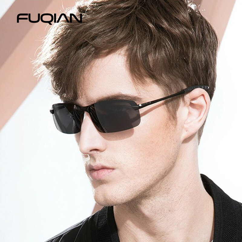 FUQIAN-남녀공용 광변색 선글라스, 빈티지 금속 편광 선글라스, 야간 운전 선글라스