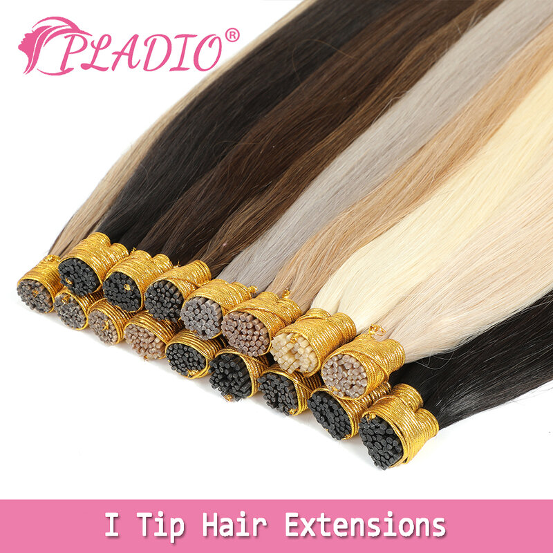 PLADIO ekstensi rambut ujung I, ekstensi rambut alami manusia kapsul Keratin rambut manusia asli 12-26 inci 50 buah 100 buah