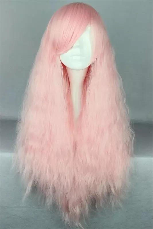 Luz longa rosa milho Tassel ondulado peruca Cosplay Costume, Ombre, Novo