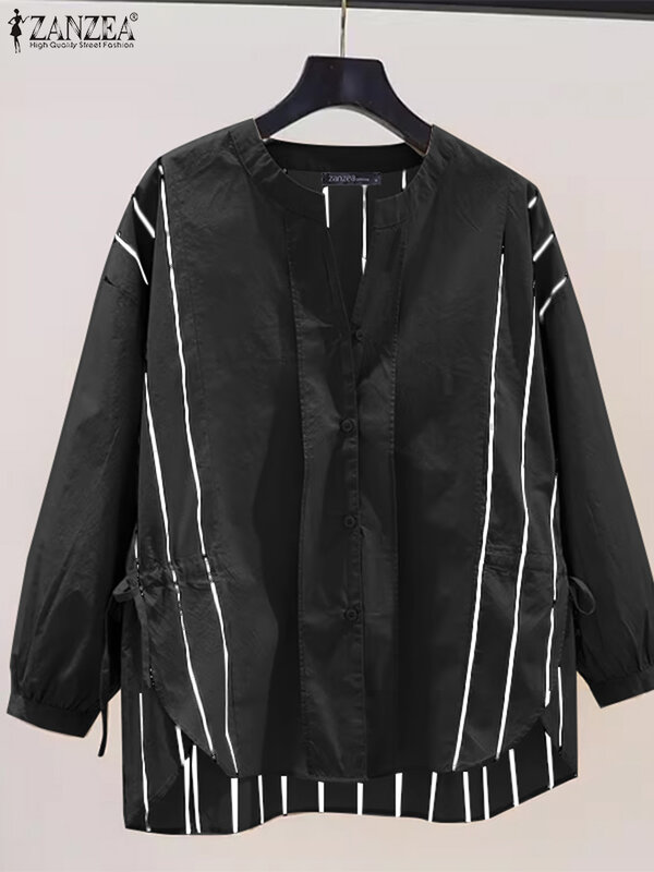 Модная летняя Корейская женская рубашка ZANZEA с длинным рукавом, блузка с завязками 2024, элегантные Лоскутные Топы, туника, повседневные свободные рабочие блузы
