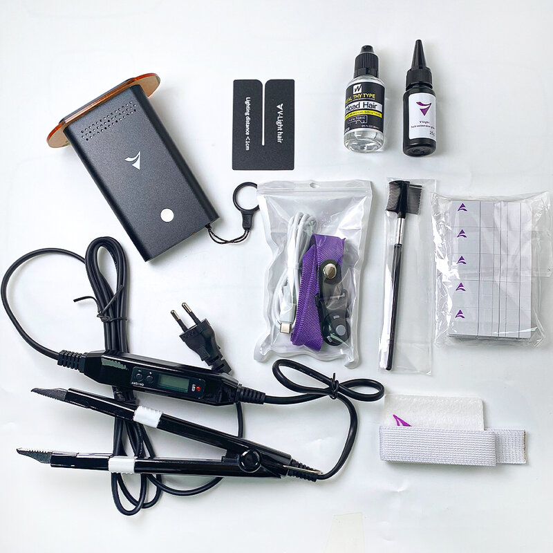 Máquina de extensión de cabello con tecnología v-light, pegamento de extensión de cabello, cinta Maxhair, Kit de herramientas de extensión de cabello, juego de pegamento eliminador de luz V