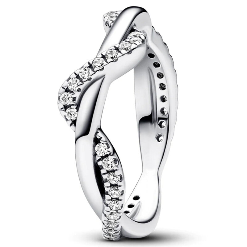 Autêntico anel de prata esterlina 925 para mulheres, banda de sobreposição de eternidade, linha de esmalte, jóia pérola