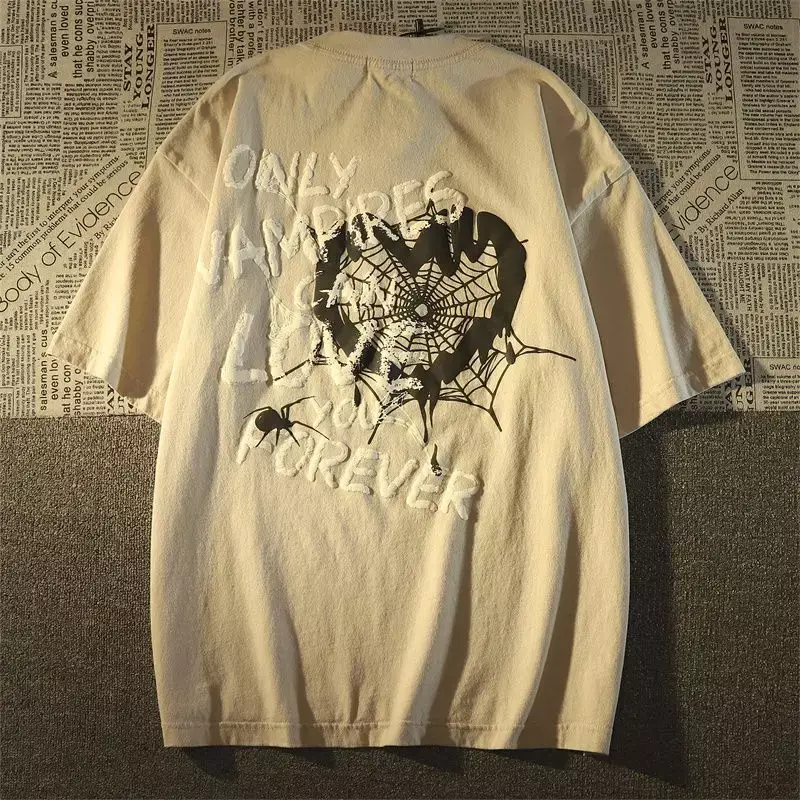 Camiseta holgada de algodón para hombre y mujer, camisa de estilo hip-hop, vintage, americano, de gran tamaño, de Europa y América, con gráfico gótico, y2k, 100%