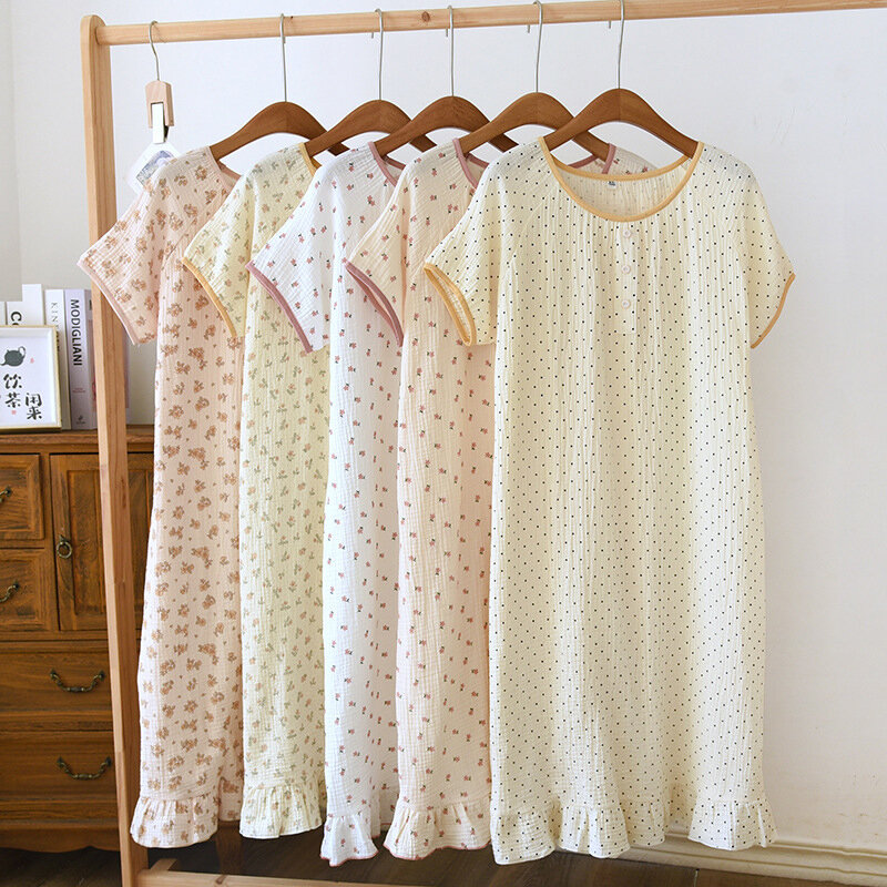 Zachte Comfortabele Korte Mouwen Thuis Pyjama Voor Dames Zomer Nieuwe Print O-hals Nachtjapon Koreaanse Eenvoudige Losse Dames Nachthemd