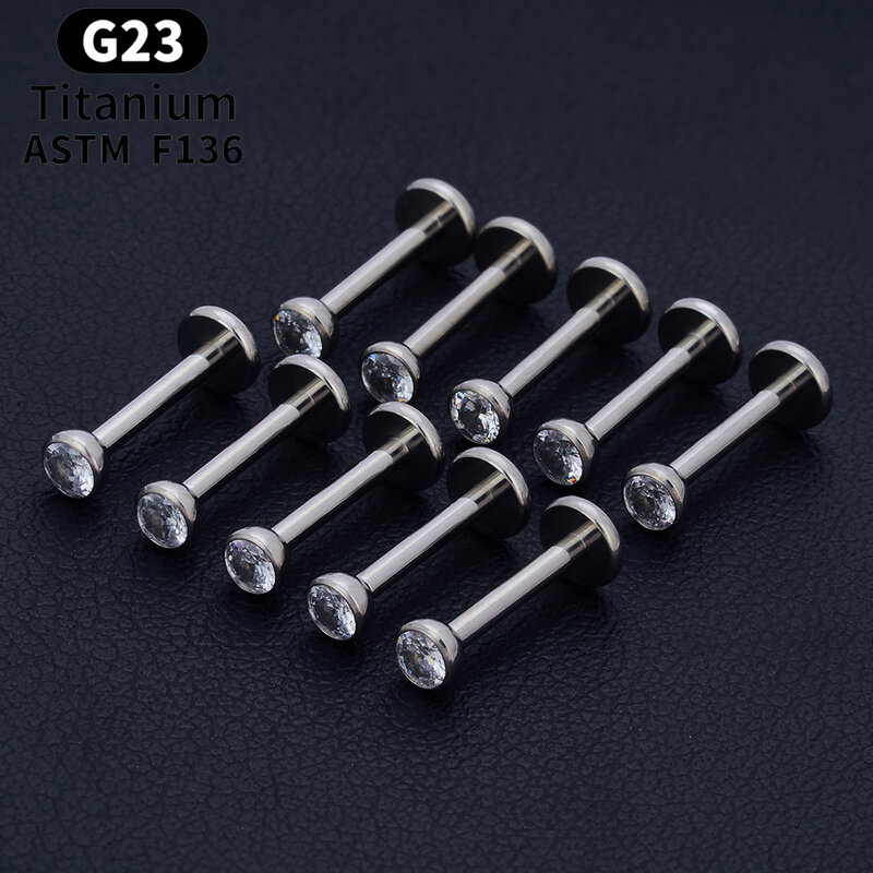 10PCS ASTM F136 G23 Titanium Piercing Labret Lip Ring Stud Earring CZ Ear Tragus Cartilage Helix Daith Pierc Jewelry 16/18/20g