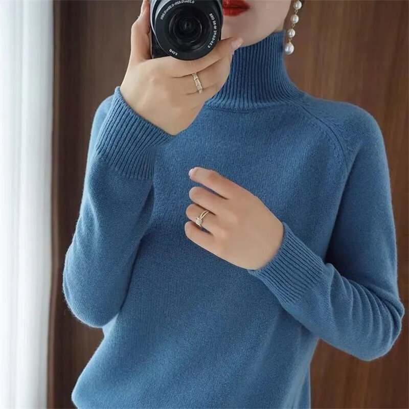 Suéter de cuello alto para mujer, Jersey de punto ajustado de alta calidad, cálido, cómodo, sensación péndula, primavera y otoño, novedad de 2023