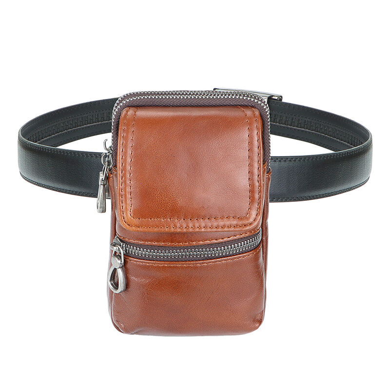 Royal Bagger Genuine Leather Outdoor Travel Waist Packs, Retro Men's Mobile Phone Bag with Belt 1714