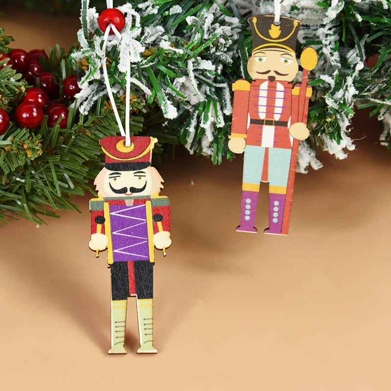 Marioneta de Cascanueces de Navidad, colgante de madera para árbol de Navidad, adornos colgantes artesanales, decoración del hogar para fiesta de Navidad, 9 piezas