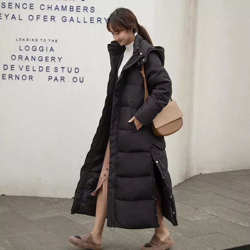 Manteau long en duvet épais avec capuche pour femme, veste d'hiver, parkas féminines, mode coréenne, vêtements d'extérieur élégants, 2023