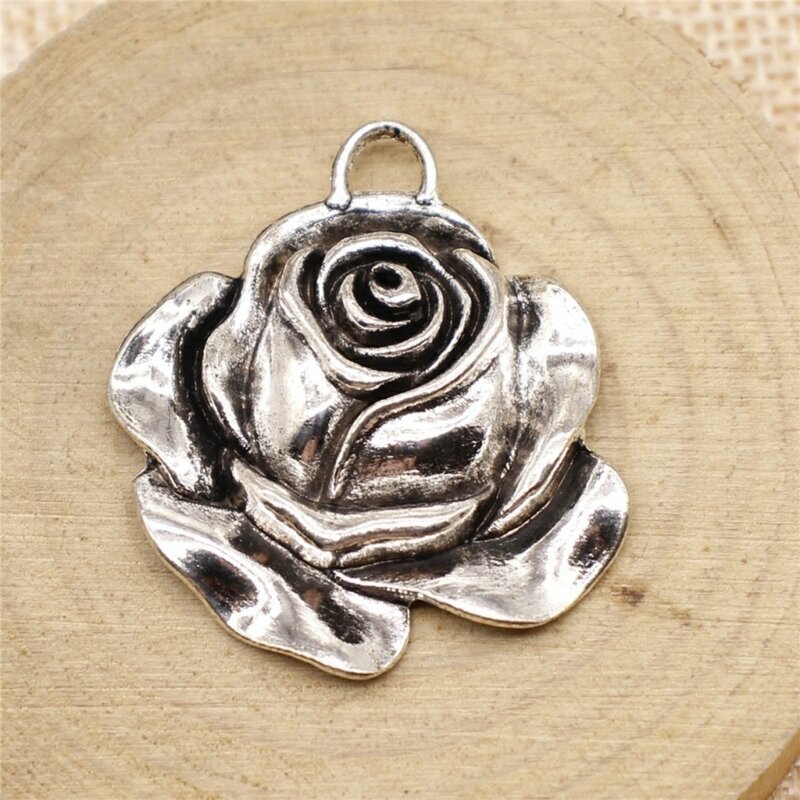 Collana in argento con ciondolo a forma fiore 3D in stile retrò per orecchini fai da te, collana con perline fiori