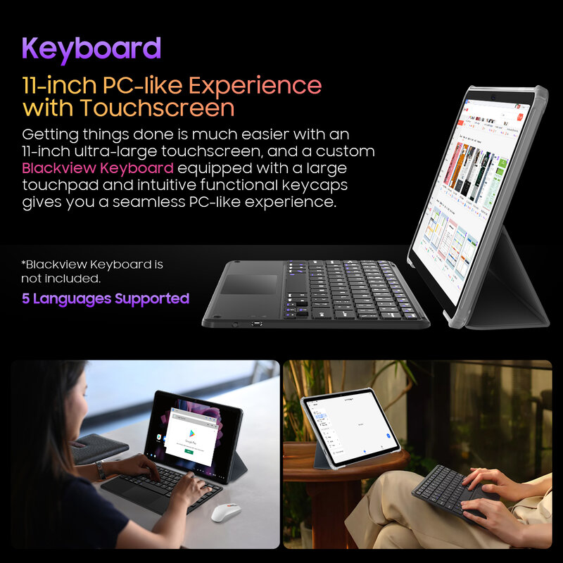 Blackview-Tablette Tab 16, 11 en effet, 2K FHD + Display Pad, Android 12, T616, Widevine L1, 8 Go, 256 Go, 7680mAh, appareil photo 13MP, touristes, 4G, PC